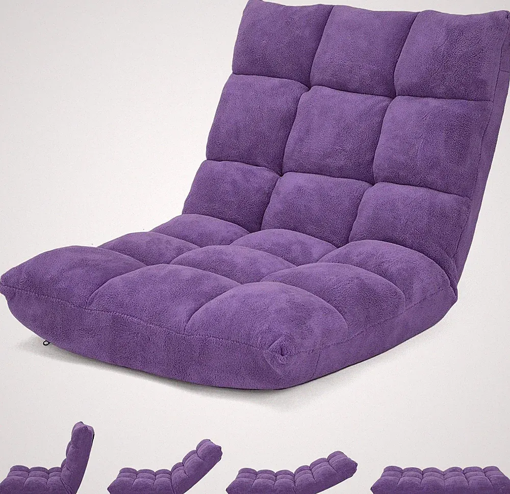 Adjustable Floor Chair with Back Support, Purple Folding Recliner for Adults