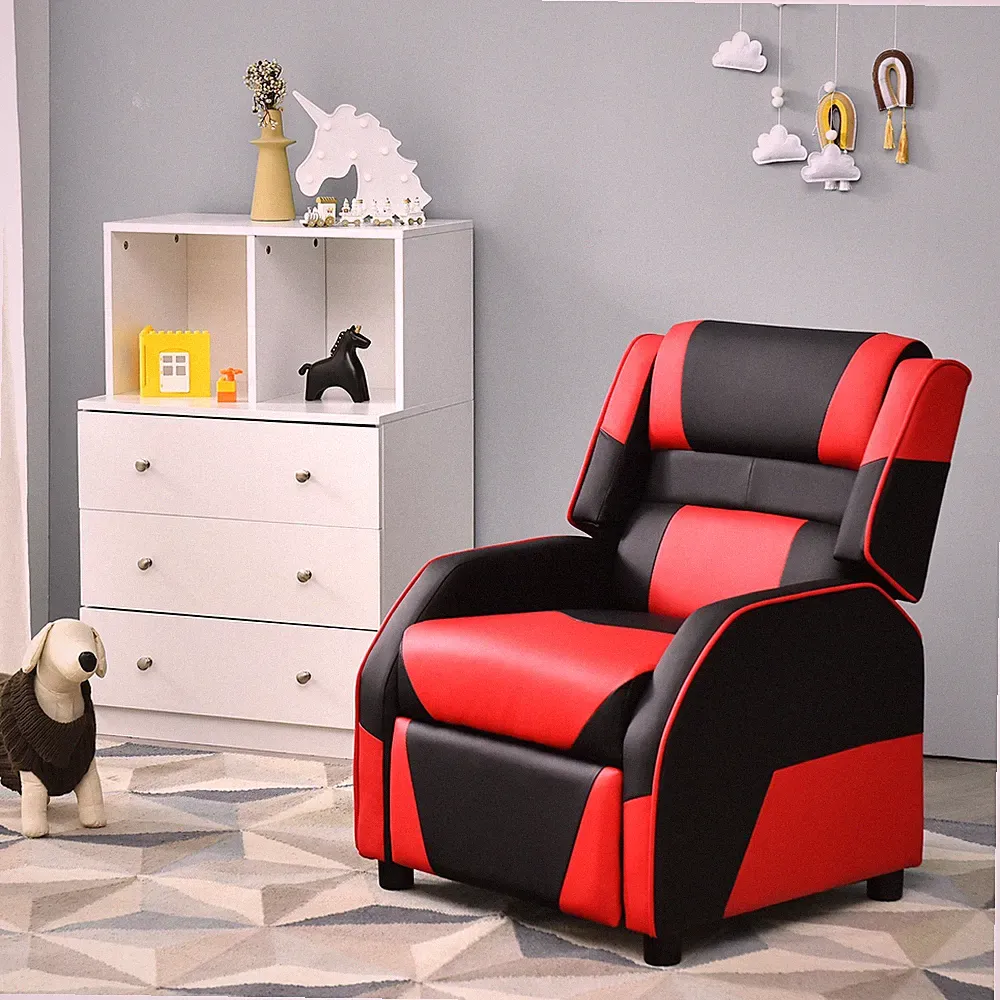 Kids Youth Gaming Sofa Recliner w/Headrest & Footrest PU Leather Red