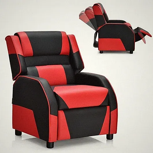 Kids Youth PU Leather Gaming Sofa Recliner with Headrest and Footrest-Red - Colo