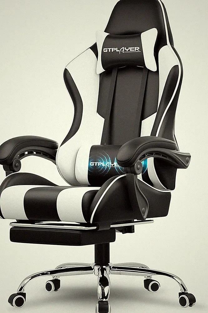 LUX Gaming Chair Built For Comfort w/ Adjustable Footrest, Lumbar, Headrest